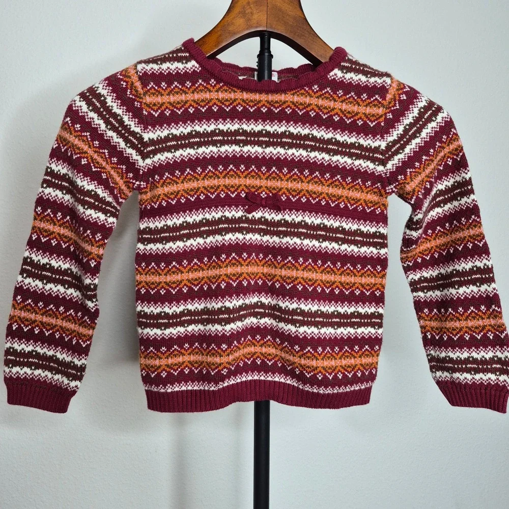 Gymboree Vintage Y2K Kids Girls Burgundy Classic Fair Isle Cotton Knit Sweater 6